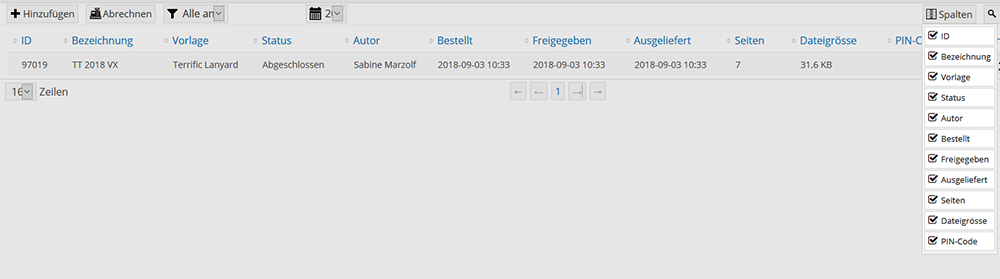 Zusätzliche Bestellinformationen