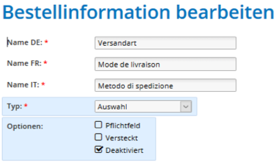Anzeigen von Bestellinformationen ohne Änderung durch den Benutzer